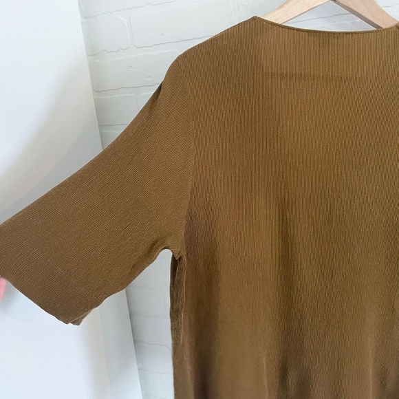 COS Blouse Half sleeve Ribbed Faux wrap Maroon/Green/Ocre Lagenlook V neck Sz L - Picture 13 of 14